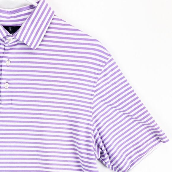 Hart Shaffner Marx Luxury Cotton Polo Men's Large 3-button Purple White Stripes - Picture 4 of 10